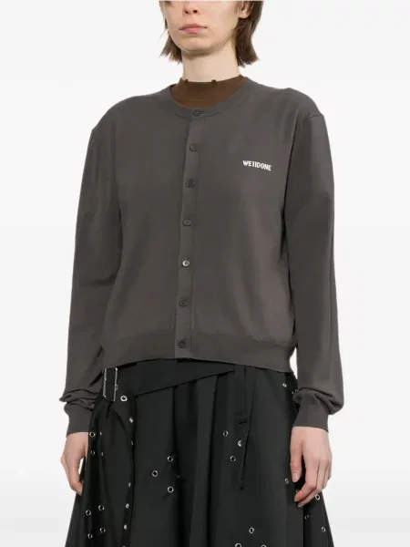 Lung cardigan We11done cu decolteu rotund gri