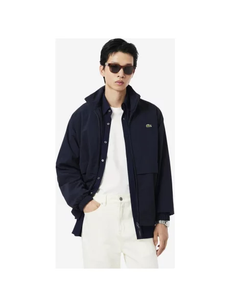 Kurtka z kapturem Lacoste Technical Water-Repellent granatowy butelkowa zieleń S niebieska