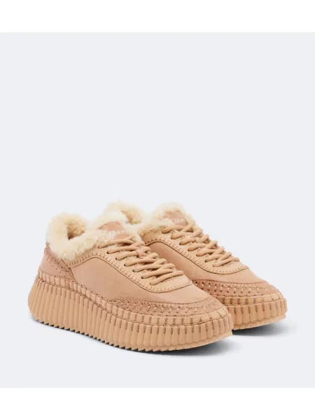 Sneakerși Chloé Nama din piele de căprioară cu platformă bej