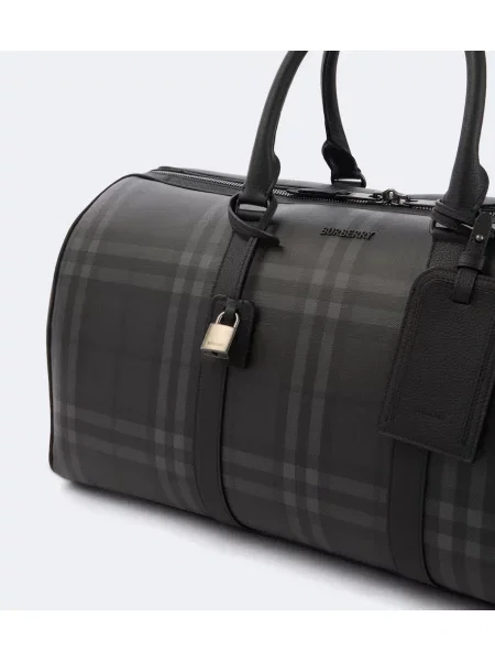 Kožená kockovaná taška Burberry sivá