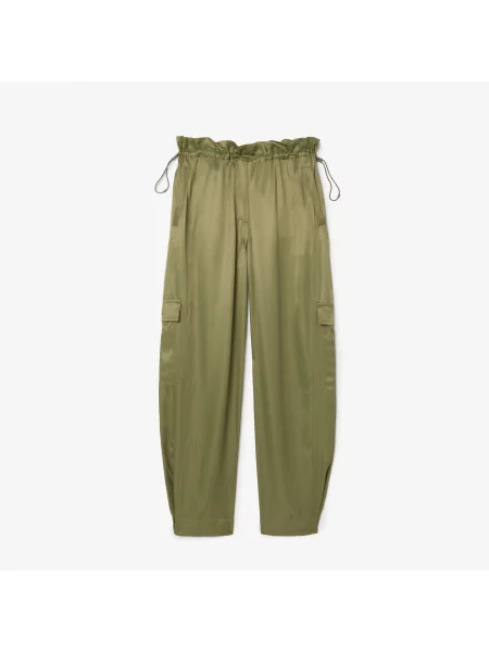 Lacoste Satynowe Spodnie Oversize Cargo zielone