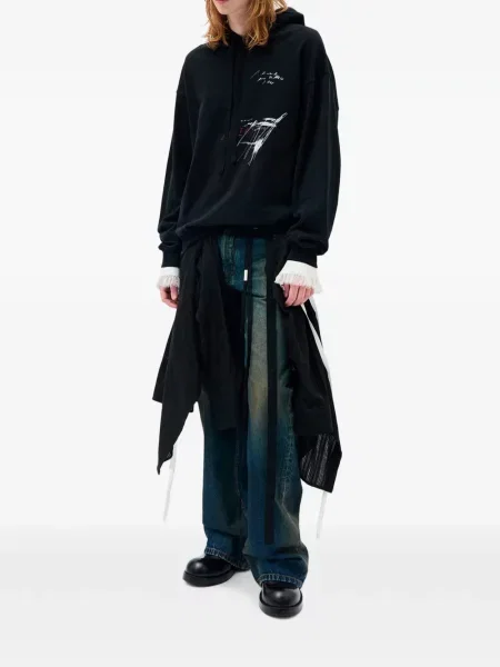 Hanorac cu glugă Ann Demeulemeester cu imagine negru
