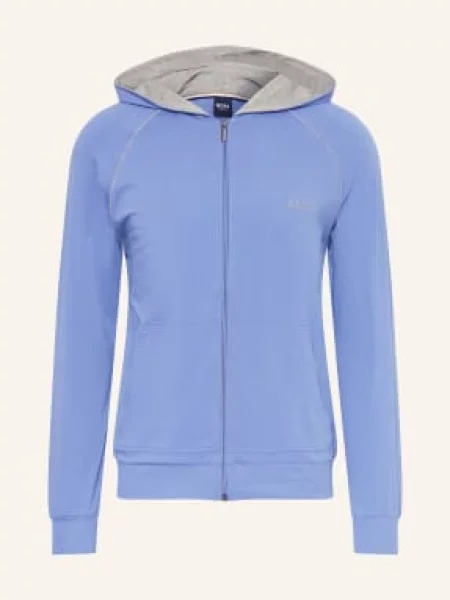 BOSS bluza lounge z kapturem gładka niebieski