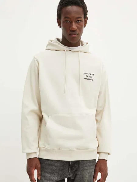 Drôle de Monsieur hanorac de barbati cu glugă cu imprimeu Le Hoodie Slogan bej