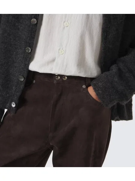 Pantaloni Our Legacy din piele de căprioară maro