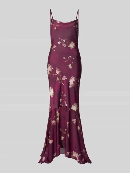 Sukienka wieczorowa z cienkimi ramiączkami i kwiatowym nadrukiem na całej powierzchni Rinascimento bordowa