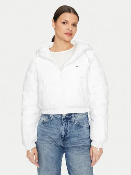 Tommy Jeans Geacă de iarnă Cropped Fit alb