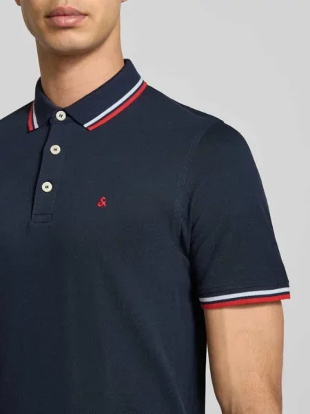 Koszulka polo o kroju slim fit z dodatkiem model ‘Paulos’ Jack & Jones granatowe