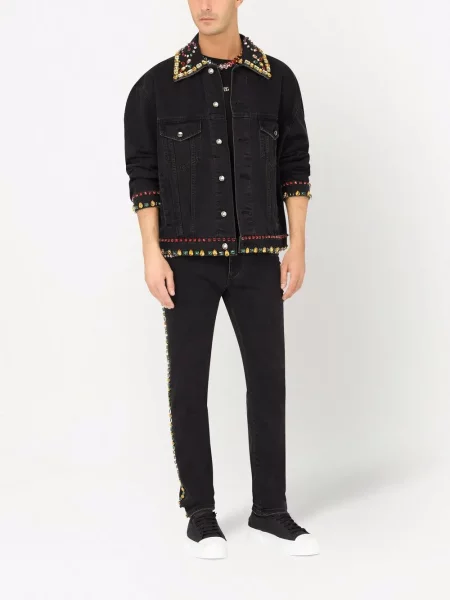Křišťálové straight fit džíny Dolce & Gabbana černé