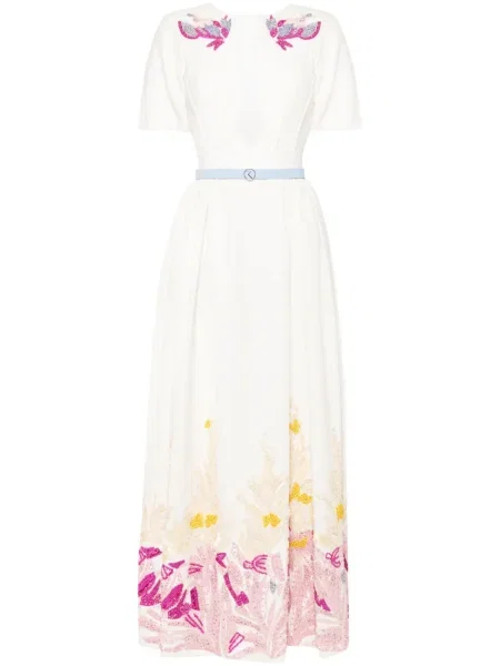 Костюм макси рокля Saiid Kobeisy с абстрактен десен мъниста бяло