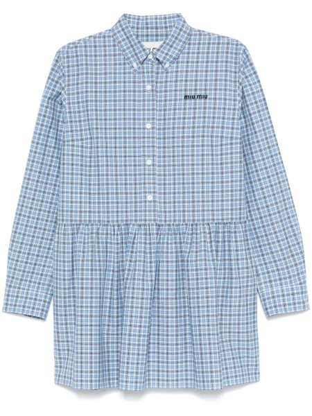 Mała sukienka mini Miu Miu w kratkę garniturowa niebieska