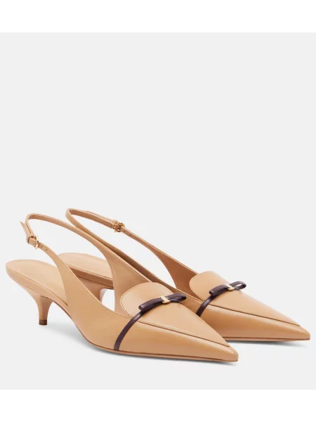Pantofi cu toc Ferragamo cu funde din piele slingback bej