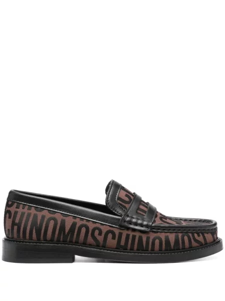 Pantofi loafer Moschino din jacard cu autograf maro