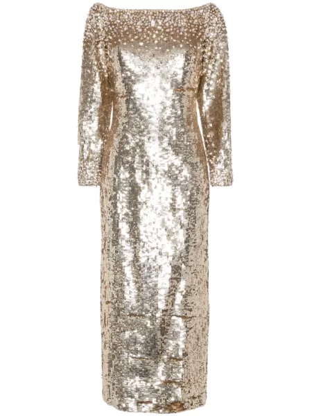 Rochie midi Jenny Packham până la genunchi de costum auriu