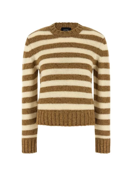 Pulover A.p.c. cu dungi tricotate cu decolteu rotund maro