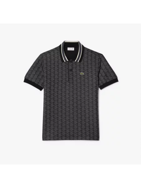 Lacoste Koszulka Polo Z Żakardowym Monogramem Classic Fit czarna
