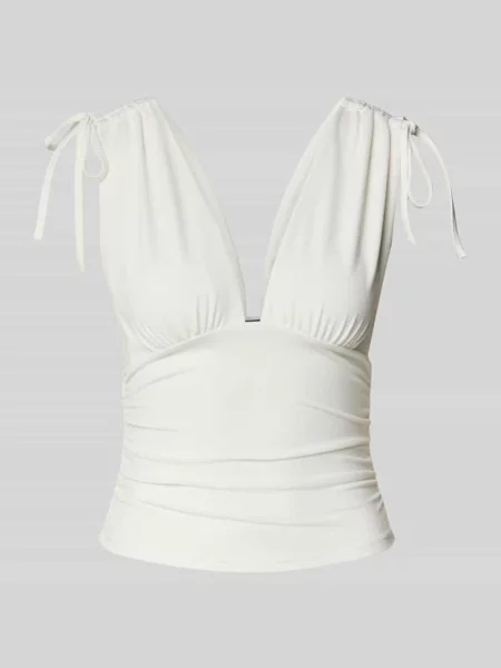 Top Gina Tricot z dekoltem w serek wiązany biały