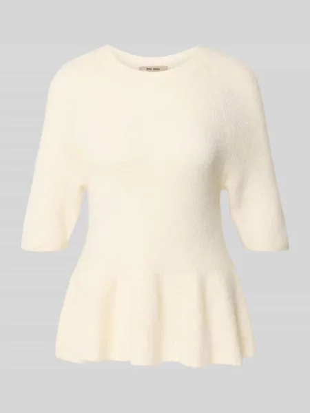 Sweter z dzianiny z mieszanka wełny z alpaki model Thora' Mos Mosh beżowy