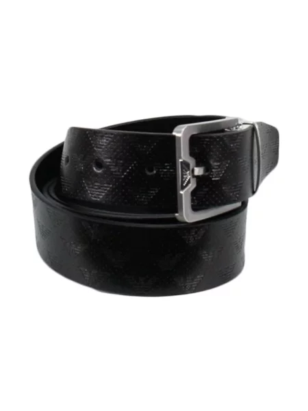 Pasek Emporio Armani skórzany z logo czarny