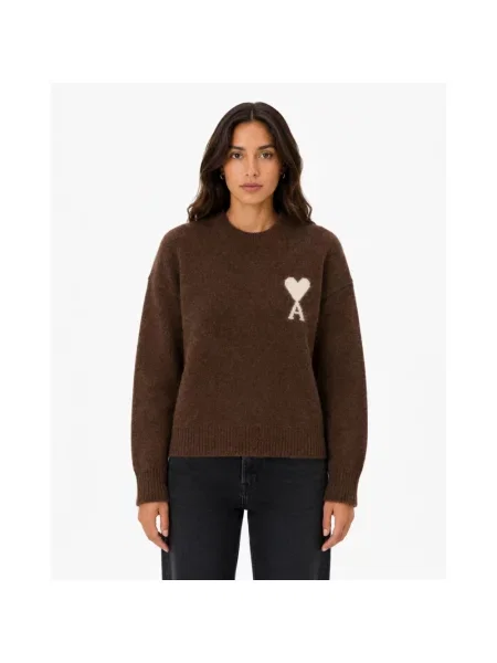 Sweter Ami Paris wełniany brązowy