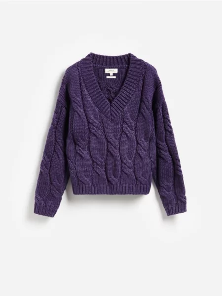 Reserved Pulover cu adaos de lână violet-închis violet
