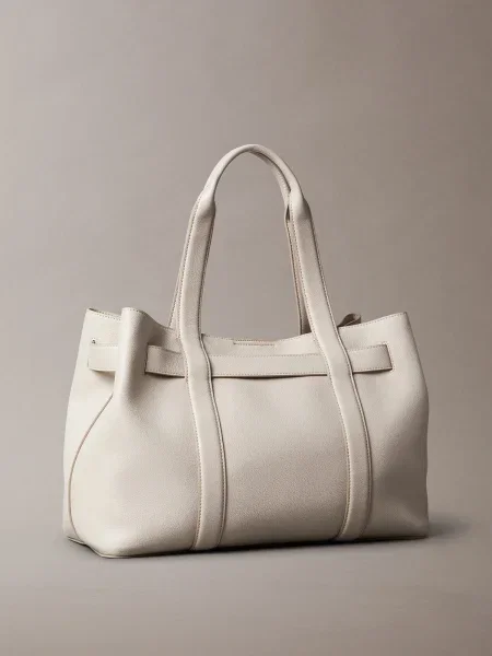 Geantă Calvin Klein Buckle Medium Tote Écru alb