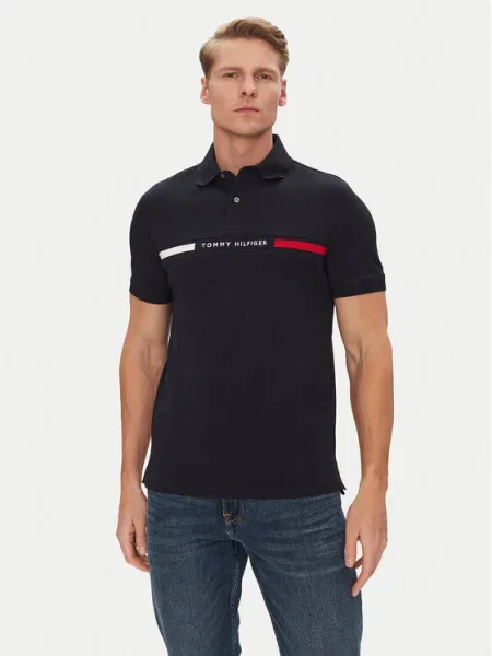 Тениска с яка Tommy Hilfiger с апликация тъмносиньо
