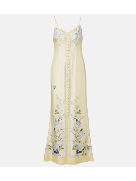 Rochie maxi Self-portrait din satin cu model floral galben