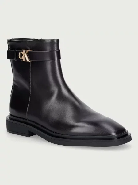 Calvin Klein botine pentru femei din piele SQUARE ANKLE BOOT LTH MG HDW maro