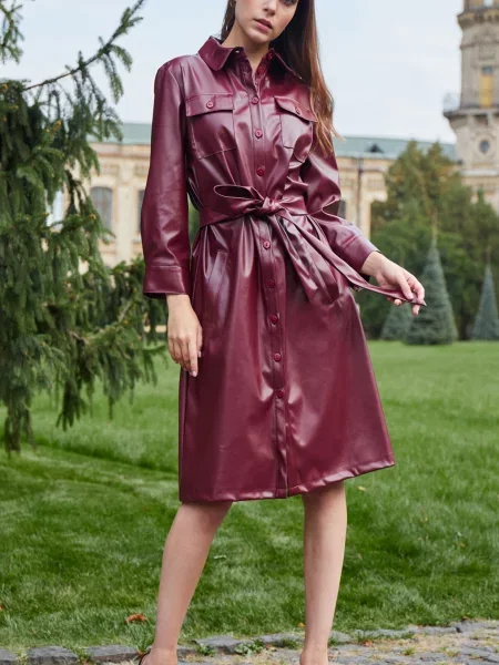 Сукня міді LadyLike штучна шкіра бордовий
