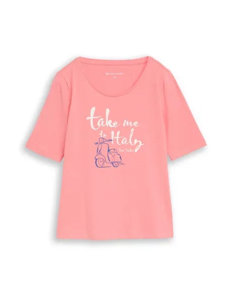 TOM TAILOR Tricou albastru regal / roz pitaya alb