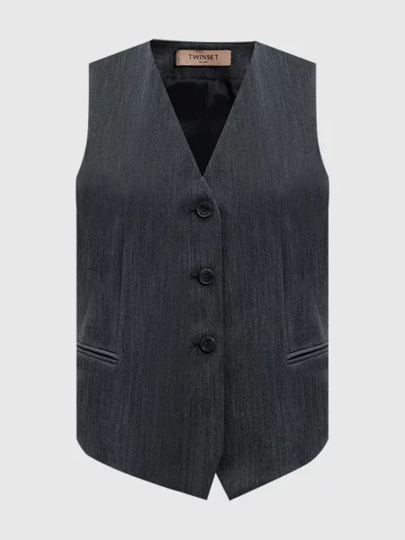 Жилет з вовною з металевим логотипом Oval T Twinset сірий