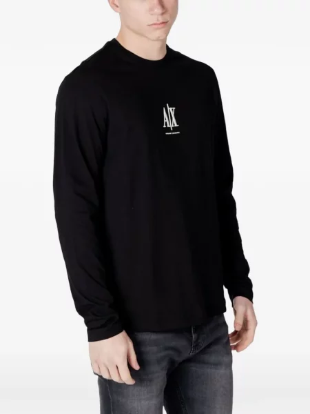 Lung tricou Armani Exchange cu broderie negru