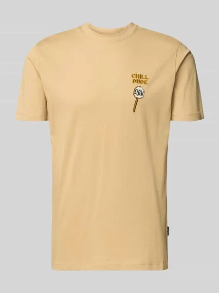 T-shirt o kroju regular fit z wyhaftowanym napisem model ‘Kameron’ Blend beżowa