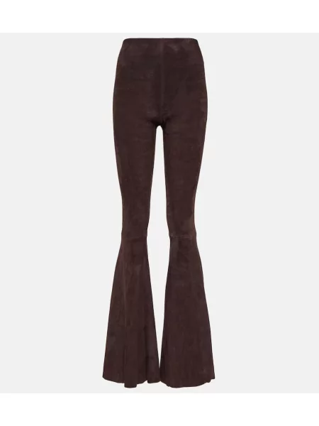 Pantaloni Stouls cu talie înaltă din piele de căprioară maro