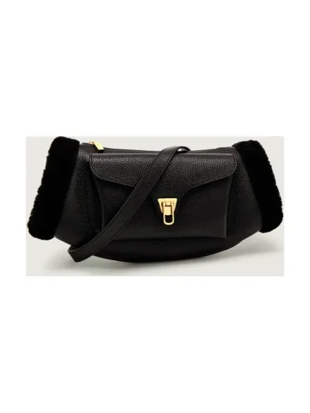 Coccinelle De piele geantă pe umăr BEAT | shearling negru