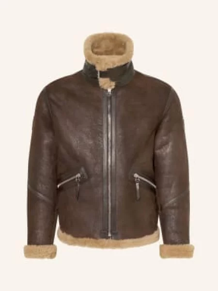 Belstaff Kožená Bunda Winterbrook tmavě hnědá béžová