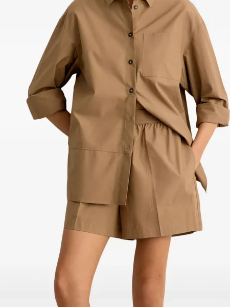 Pantaloni scurți 12 Storeez cu talie înaltă din poplin maro