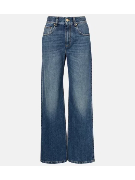 Blugi Brunello Cucinelli cu talie înaltă albastru