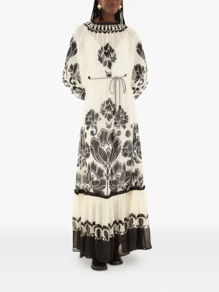 Rochie maxi Farm Rio cu model floral de costum alb