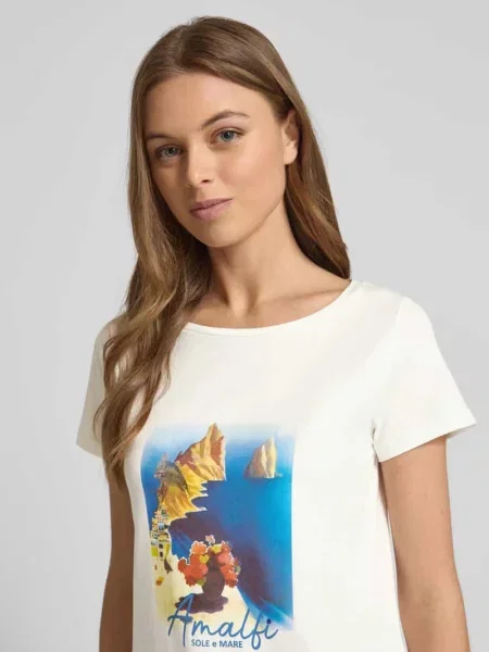 T-shirt z prążkowanym okrągłym dekoltem More & More biała