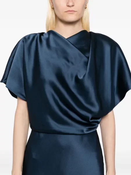 Rochie Amsale din satin drapată albastru