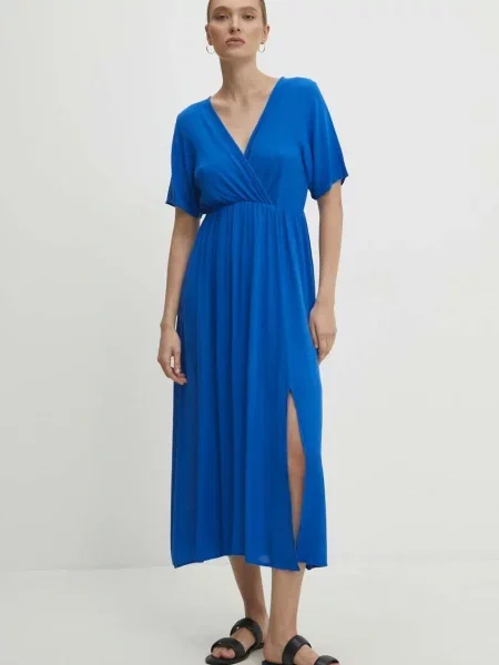 Answear Lab rochie midi evazati albastru