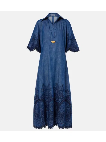 Maksi sukienka jeansowa Zimmermann garniturowa niebieska