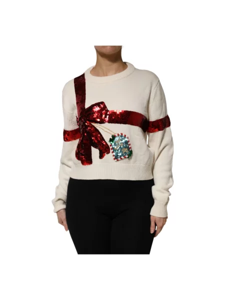 Sweter Dolce And Gabbana z cekinami z kaszmiru biały