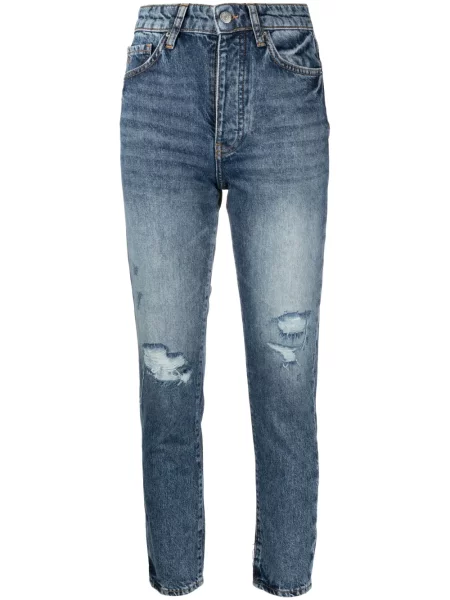 Jeansy skinny Armani Exchange z wysoką talią z przetarciami niebieskie