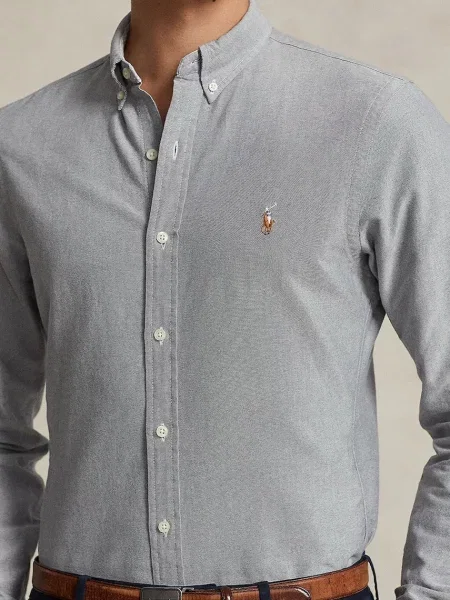 Košile Polo Ralph Lauren slim s límečkem button-down šedá