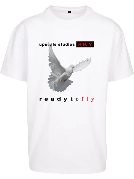 MT Upscale Majica Ready to fly svetlo siva / korala / ognjeno rdeča / črna bela