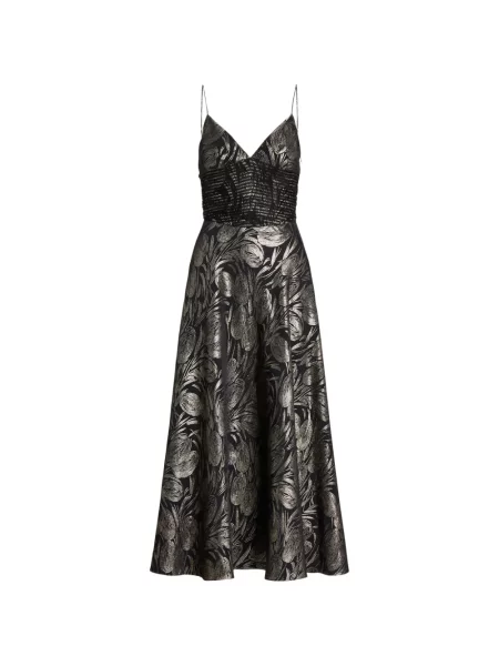 Rochie midi Ralph Lauren Collection cu model floral cu decolteu în V până la genunchi negru