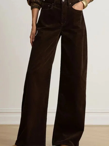 Lauren Ralph Lauren spodnie wide leg z kaszmirem brązowe